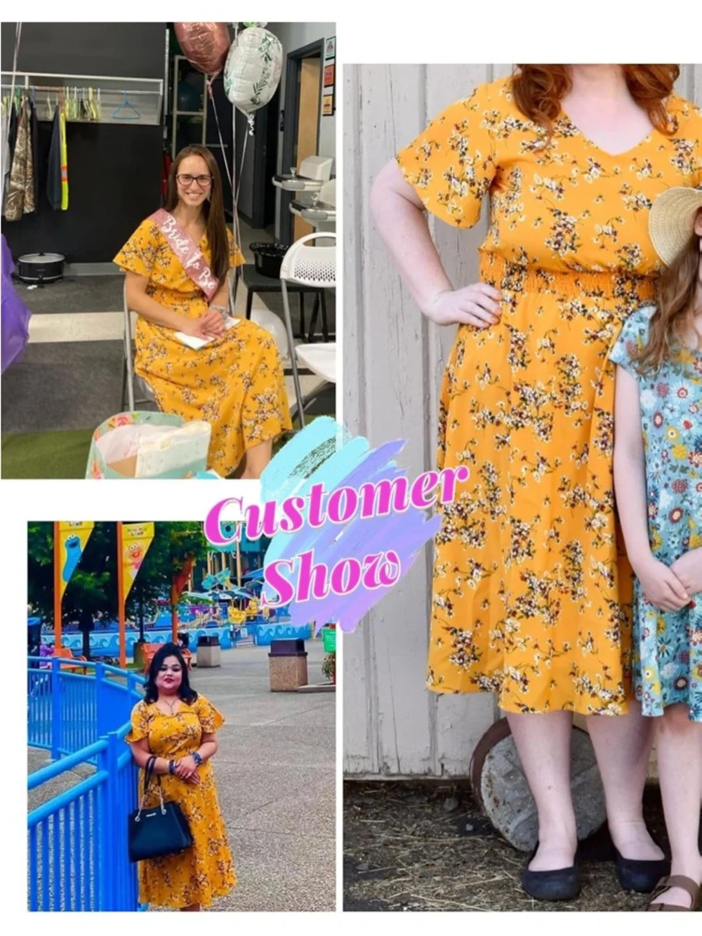 🆕 Floral Mustard Midi Dress with V-Neck and Smocked Waist size 2X NWOT - Picture 5 of 13